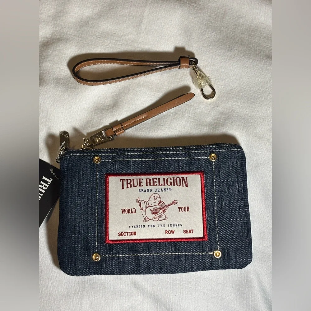 True Religion Denim Wristlet • Red Accents • Y2K Streetwear • Signature Stitchin